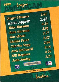 1993 Score - Select Stat Leaders #80 Kevin Appier Back