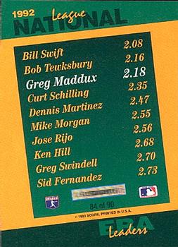 1993 Score - Select Stat Leaders #84 Greg Maddux Back