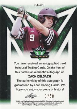 2020 Leaf Valiant - Blue #BA-ZDL Zach DeLoach Back