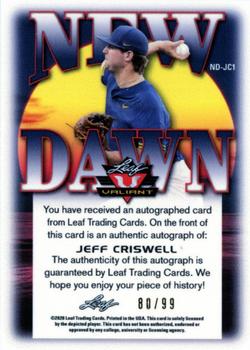 2020 Leaf Valiant - New Dawn Autographs Green #ND-JC1 Jeff Criswell Back