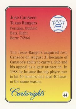 1992 Cartwrights Players Choice - Blue Foil #44 Jose Canseco Back