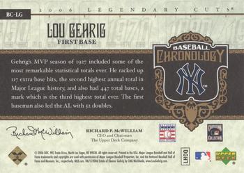 2006 SP Legendary Cuts - Baseball Chronology #BC-LG Lou Gehrig Back