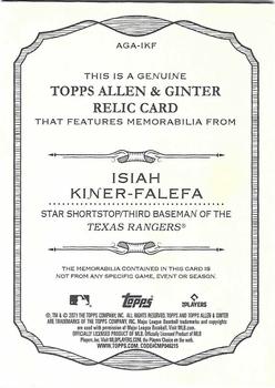 2021 Topps Allen & Ginter - Full-Size Relics B #AGA-IKF Isiah Kiner-Falefa Back