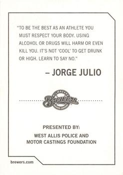 2009 Milwaukee Brewers Police - West Allis Police & Motor Castings Foundation #NNO Jorge Julio Back