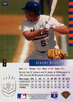 1993 SP #147 Jeromy Burnitz Back