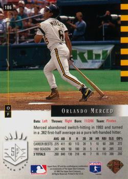 1993 SP #186 Orlando Merced Back