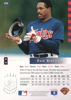 1993 SP #252 Dave Winfield Back