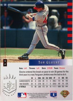 1993 SP #58 Tom Glavine Back