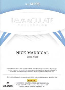 2021 Panini Immaculate Collection - Materials Gold #M-NM Nick Madrigal Back