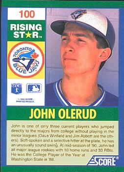 1991 Score 100 Rising Stars #100 John Olerud Back