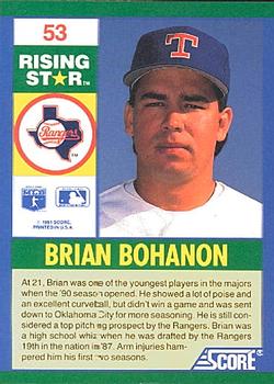 1991 Score 100 Rising Stars #53 Brian Bohanon Back