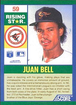1991 Score 100 Rising Stars #59 Juan Bell Back