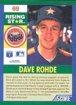 1991 Score 100 Rising Stars #69 Dave Rohde Back