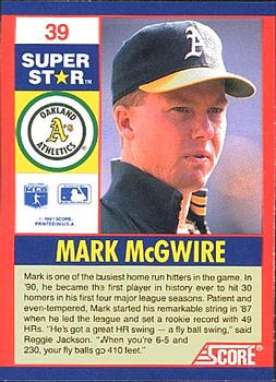 1991 Score 100 Superstars #39 Mark McGwire Back