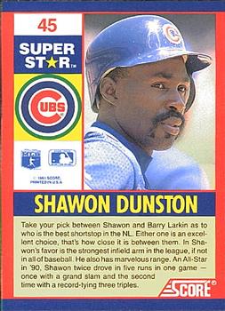 1991 Score 100 Superstars #45 Shawon Dunston Back