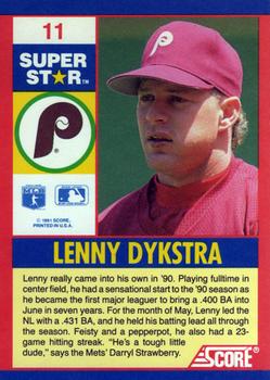 1991 Score 100 Superstars #11 Lenny Dykstra Back