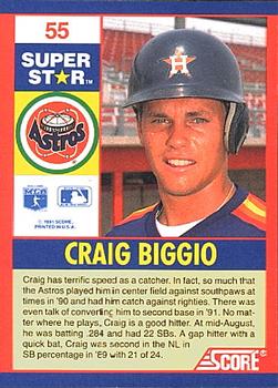 1991 Score 100 Superstars #55 Craig Biggio Back