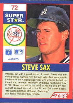 1991 Score 100 Superstars #72 Steve Sax Back