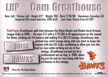 2011 Grandstand Boise Hawks #NNO Cam Greathouse Back