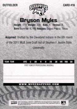 2011 Choice Mahoning Valley Scrappers #16 Bryson Myles Back