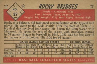 1953 Bowman Black & White #32 Rocky Bridges Back