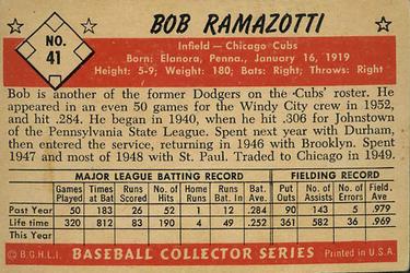 1953 Bowman Black & White #41 Bob Ramazzotti Back