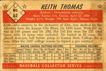 1953 Bowman Black & White #62 Keith Thomas Back