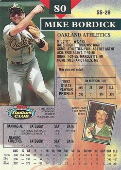 1993 Stadium Club #80 Mike Bordick Back