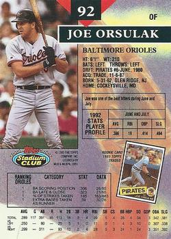 1993 Stadium Club #92 Joe Orsulak Back