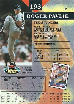 1993 Stadium Club #193 Roger Pavlik Back