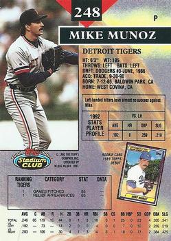 1993 Stadium Club #248 Mike Munoz Back