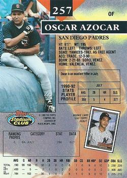 1993 Stadium Club #257 Oscar Azocar Back
