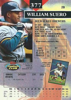 1993 Stadium Club #377 William Suero Back