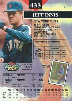 1993 Stadium Club #433 Jeff Innis Back