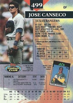 1993 Stadium Club #499 Jose Canseco Back