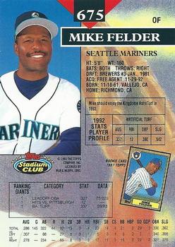 1993 Stadium Club #675 Mike Felder Back