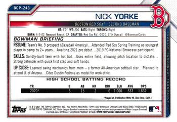 2021 Bowman Chrome - Prospects #BCP-243 Nick Yorke Back