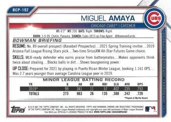 2021 Bowman Chrome - Prospects Fuchsia Shimmer Refractor #BCP-192 Miguel Amaya Back