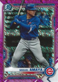 2021 Bowman Chrome - Prospects Fuchsia Shimmer Refractor #BCP-192 Miguel Amaya Front