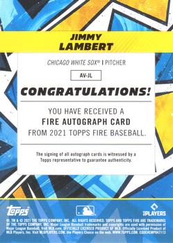 2021 Topps Fire - Autographs #AV-JL Jimmy Lambert Back