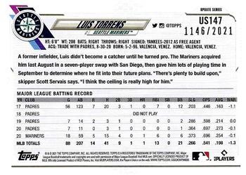 2021 Topps Update - Gold #US147 Luis Torrens Back