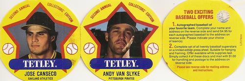 1989 Tetley Tea Discs - 3-Disc Panels #17-18 Andy Van Slyke / Jose Canseco Front