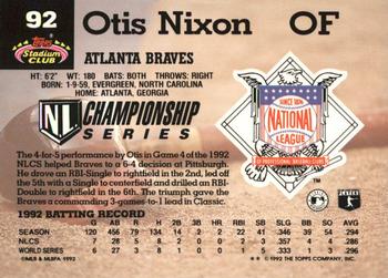 1993 Stadium Club Murphy #92 Otis Nixon Back