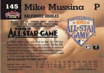 1993 Stadium Club Murphy #145 Mike Mussina Back