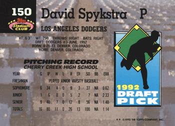 1993 Stadium Club Murphy #150 David Spykstra Back