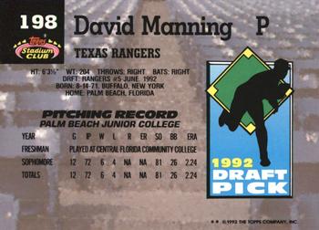 1993 Stadium Club Murphy #198 David Manning Back
