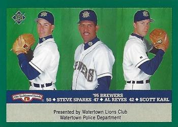1995 Milwaukee Brewers Police - Watertown Lions Club, Watertown Police Department #NNO Scott Karl / Steve Sparks / Alberto Reyes Front