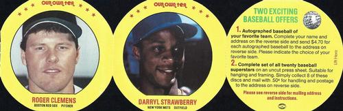 1987 Our Own Tea Discs - Panels #1-2 Darryl Strawberry / Roger Clemens Front