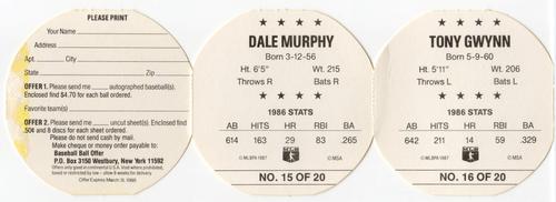 1987 Our Own Tea Discs - Panels #15-16 Dale Murphy / Tony Gwynn Back