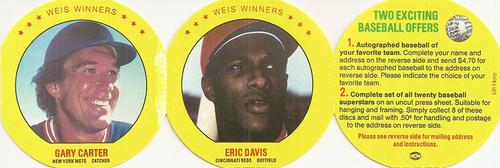 1987 Weis Winners Discs - Panels #7-8 Eric Davis / Gary Carter Front